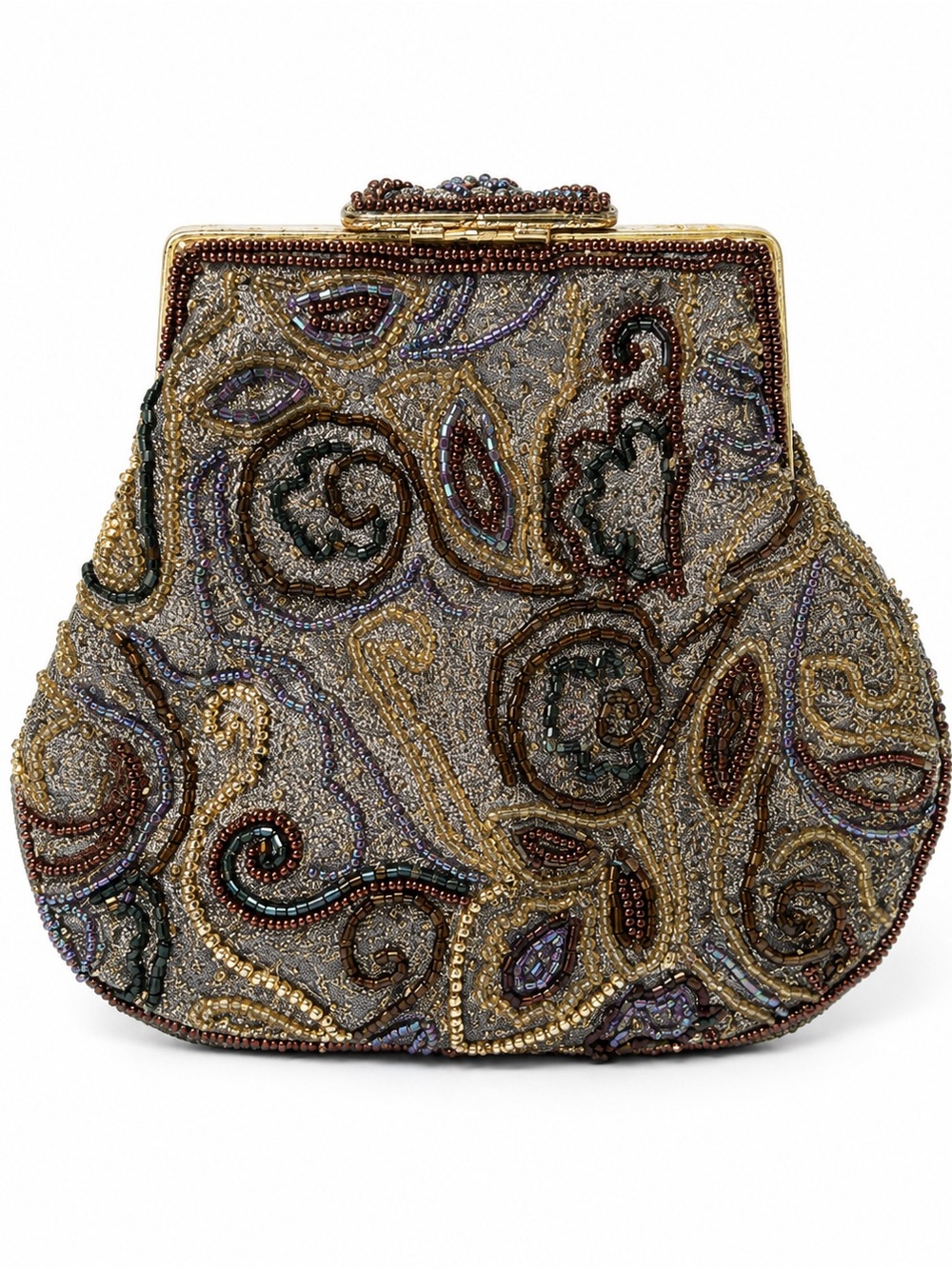 Vintage Beaded Evening Clutch in Gold, Purple, Brown and Black